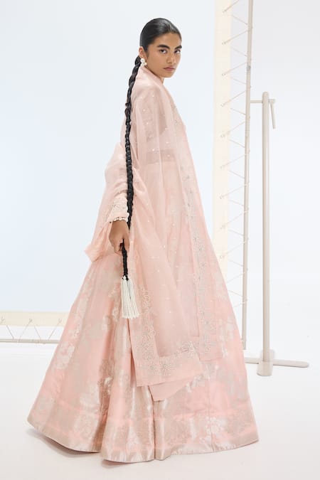 Ekaya Banaras Peach Handwoven Silk Lehenga Set 