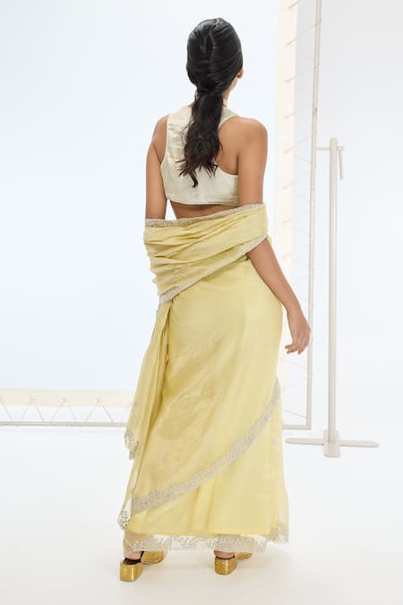 Ekaya Banaras Handwoven Crushed Silk Tissue Saree Set 