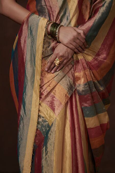 Buy_Dressfolk_Multi Color Tissue Round Neck Multi-color Handloom Saree Set
