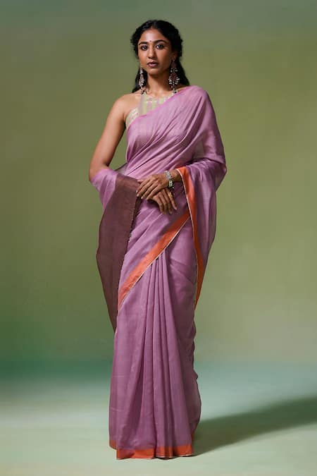 Dressfolk Mauve Handloom Chanderi Saree Set 