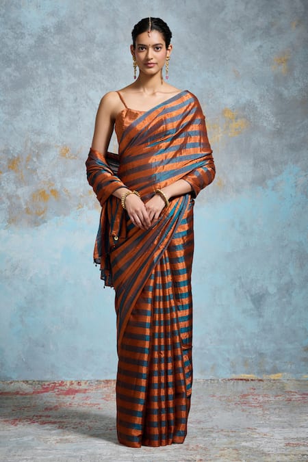 Dressfolk Blue & Copper Handloom Tissue Saree 