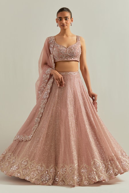 Ikshita Choudhary Pink Organza Embroidery, Sequins Scoop Neck Baby Hand Lehenga Set