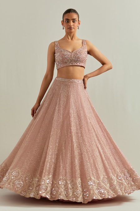 Ikshita Choudhary Pink Organza Embroidery, Sequins Scoop Neck Baby Hand Lehenga Set Online at Aza Fashions Ikshita Choudhary_Pink Organza Embroidery, Sequins Scoop Neck Baby Hand Lehenga Set _Online_at_Aza_Fashions