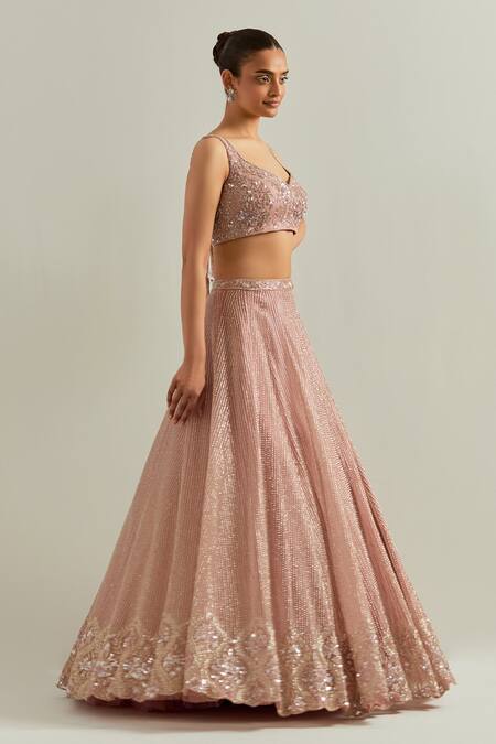 Shop Ikshita Choudhary Pink Organza Embroidery, Sequins Scoop Neck Baby Hand Lehenga Set Online at Aza Fashions Shop_Ikshita Choudhary_Pink Organza Embroidery, Sequins Scoop Neck Baby Hand Lehenga Set _Online_at_Aza_Fashions