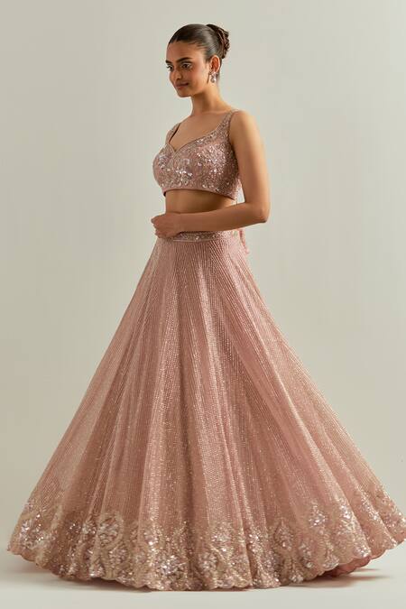 Ikshita Choudhary Pink Organza Embroidery, Sequins Scoop Neck Baby Hand Lehenga Set at Aza Fashions Ikshita Choudhary_Pink Organza Embroidery, Sequins Scoop Neck Baby Hand Lehenga Set _at_Aza_Fashions