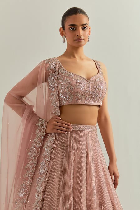 Buy Ikshita Choudhary Pink Organza Embroidery, Sequins Scoop Neck Baby Hand Lehenga Set Buy_Ikshita Choudhary_Pink Organza Embroidery, Sequins Scoop Neck Baby Hand Lehenga Set