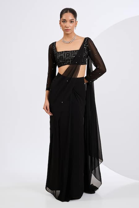 Neha Khullar Black Pre-Draped Saree Set 