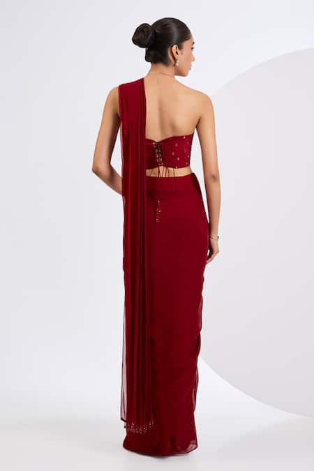 Neha Khullar Deep Red Pre-Draped Saree Set 