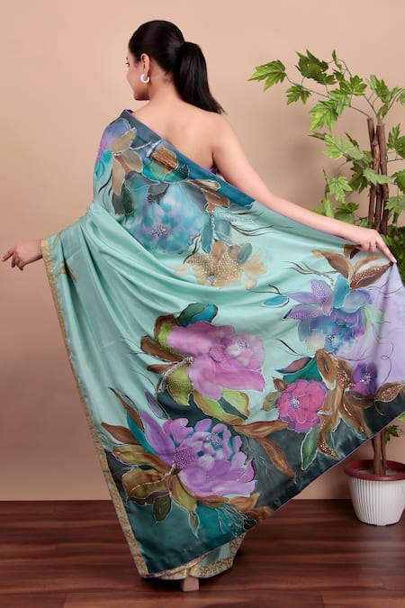 Nidhi Kejriwal Hand-Painted Floral Saree with Running Blouse Piece 