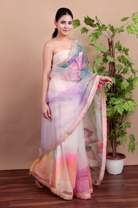 Shop_Nidhi Kejriwal_White Organza Floral Saree With Running Blouse Piece _Online_at_Aza_Fashions