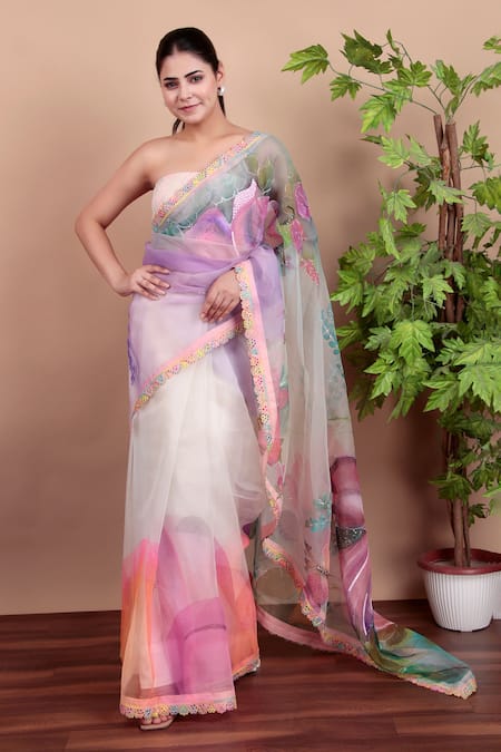 Nidhi Kejriwal Floral Organza Saree With Running Blouse Piece 