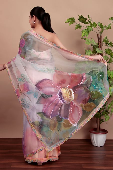 Nidhi Kejriwal Floral Organza Saree With Running Blouse Piece 