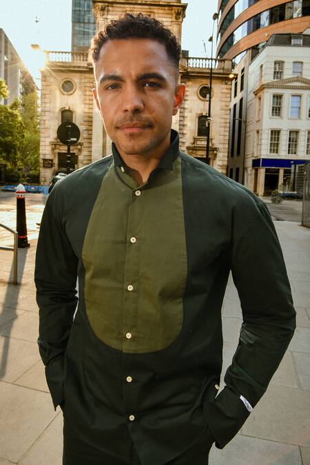 Buy Therealb Olive Green Cotton Designer Shirt And Pant Set Online at Aza Fashions Buy_Therealb_Olive Green Cotton Designer Shirt And Pant Set _Online_at_Aza_Fashions