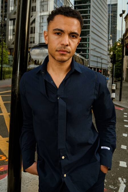 Buy Therealb Navy Cotton Blue Designer Shirt And Pant Set Online at Aza Fashions Buy_Therealb_Navy Cotton Blue Designer Shirt And Pant Set _Online_at_Aza_Fashions