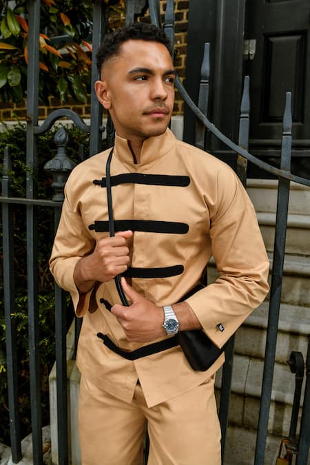 Therealb Beige Cotton Designer Shirt And Pant Set Online at Aza Fashions Therealb_Beige Cotton Designer Shirt And Pant Set _Online_at_Aza_Fashions