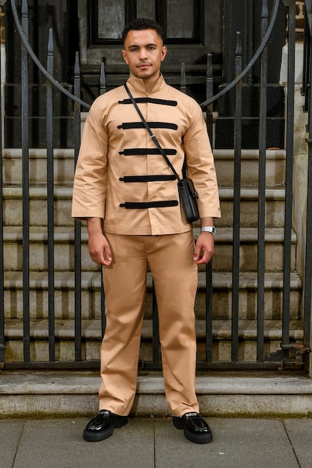 Buy Therealb Beige Cotton Designer Shirt And Pant Set Online at Aza Fashions Buy_Therealb_Beige Cotton Designer Shirt And Pant Set _Online_at_Aza_Fashions