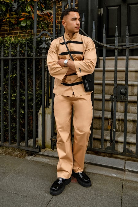 Therealb Beige Cotton Designer Shirt And Pant Set at Aza Fashions Therealb_Beige Cotton Designer Shirt And Pant Set _at_Aza_Fashions