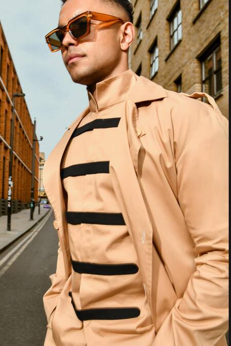 Therealb_Beige Cotton Designer Trench Coat _Online_at_Aza_Fashions