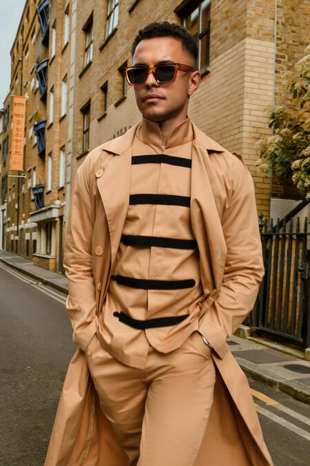 Buy_Therealb_Beige Cotton Designer Trench Coat _Online_at_Aza_Fashions