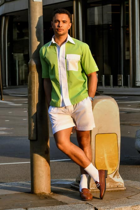 Therealb Green Cotton Designer Shirt Online at Aza Fashions Therealb_Green Cotton Designer Shirt _Online_at_Aza_Fashions