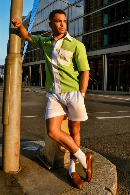 Therealb Green Cotton Designer Shirt at Aza Fashions Therealb_Green Cotton Designer Shirt _at_Aza_Fashions