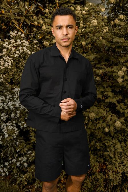 Therealb Black Cotton Designer Shirt And Shorts Set Online at Aza Fashions Therealb_Black Cotton Designer Shirt And Shorts Set _Online_at_Aza_Fashions