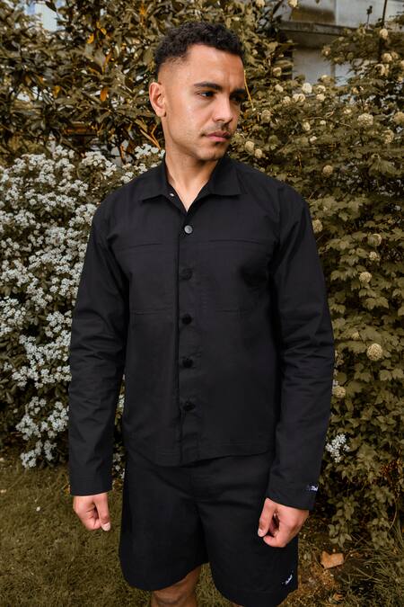 Shop Therealb Black Cotton Designer Shirt And Shorts Set Online at Aza Fashions Shop_Therealb_Black Cotton Designer Shirt And Shorts Set _Online_at_Aza_Fashions