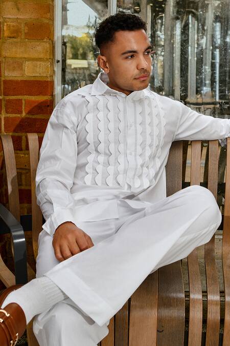 Therealb White Cotton Embroidery Designer Shirt And Pant Set Online at Aza Fashions Therealb_White Cotton Embroidery Designer Shirt And Pant Set _Online_at_Aza_Fashions