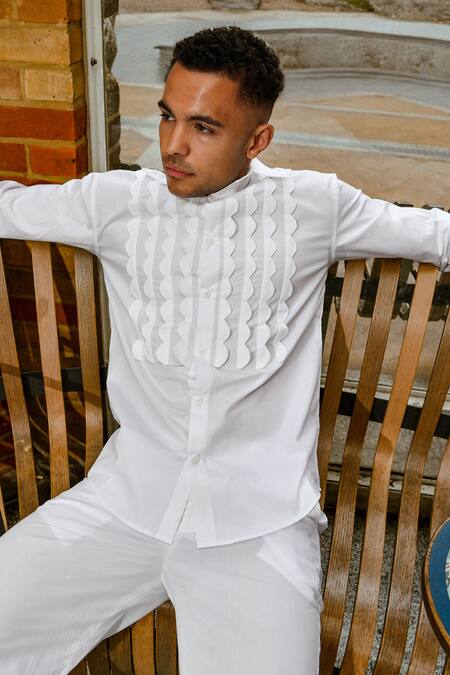 Shop Therealb White Cotton Embroidery Designer Shirt And Pant Set Online at Aza Fashions Shop_Therealb_White Cotton Embroidery Designer Shirt And Pant Set _Online_at_Aza_Fashions