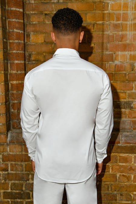 Shop Therealb White Cotton Embroidery Designer Shirt And Pant Set at Aza Fashions Shop_Therealb_White Cotton Embroidery Designer Shirt And Pant Set _at_Aza_Fashions