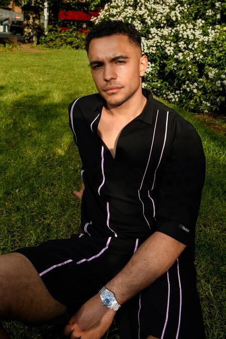 Therealb_Black Cotton Designer Shirt And Shorts Set _Online_at_Aza_Fashions