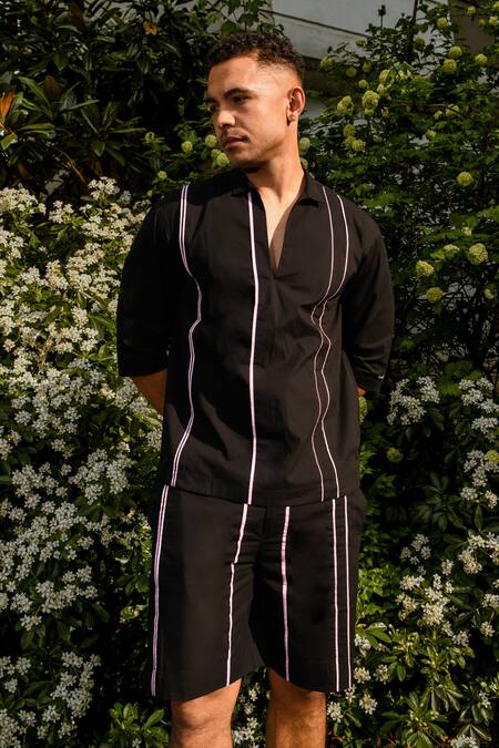Buy_Therealb_Black Cotton Designer Shirt And Shorts Set _Online_at_Aza_Fashions