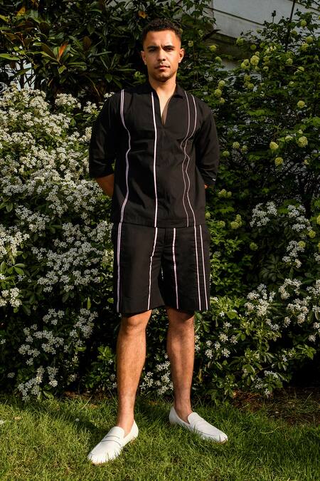Therealb_Black Cotton Designer Shirt And Shorts Set _at_Aza_Fashions