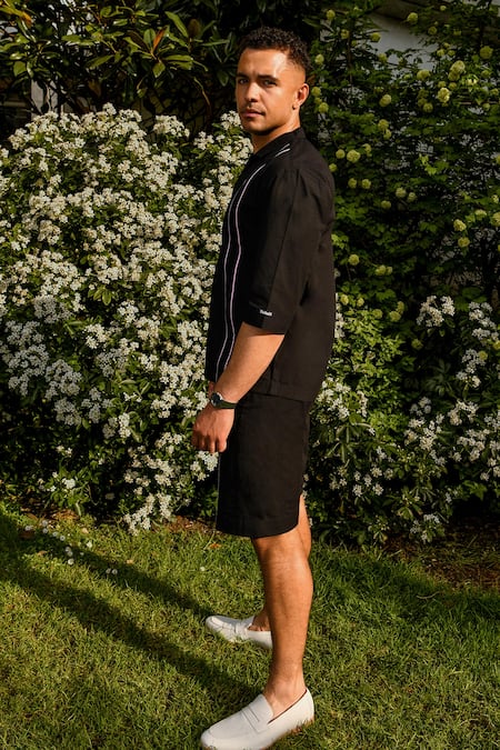 Therealb Black Designer Shirt & Shorts Set 