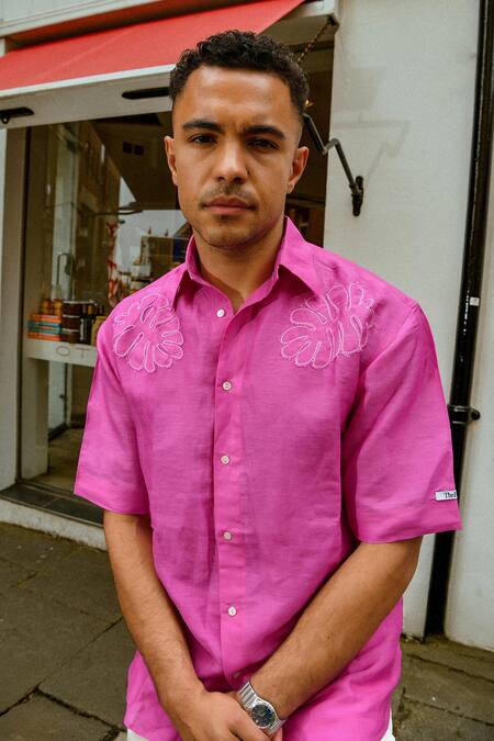 Buy Therealb Pink Cotton Embroidery Designer Shirt Online at Aza Fashions Buy_Therealb_Pink Cotton Embroidery Designer Shirt _Online_at_Aza_Fashions