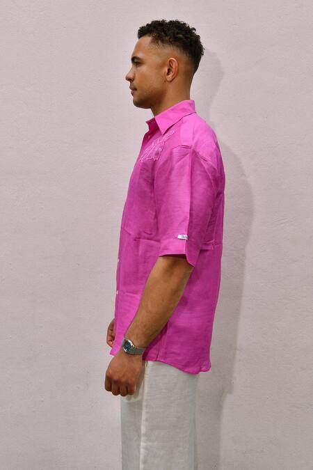 Therealb Pink Cotton Embroidery Designer Shirt at Aza Fashions Therealb_Pink Cotton Embroidery Designer Shirt _at_Aza_Fashions