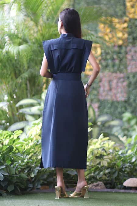 Ekavira Dark Blue Linen Dress 