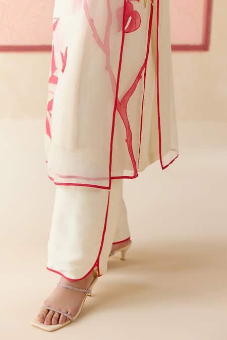 Buy_I Am Design_Ivory Silk Organza Applique Round Neck Suit Set With Red Pink Work _Online_at_Aza_Fashions
