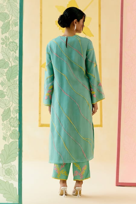 I Am Design Mint Suit Set With Colorful Applique Work 