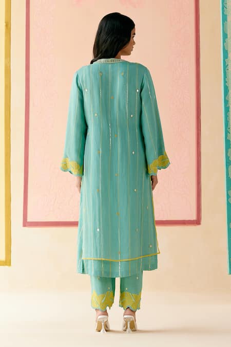 I Am Design Mint Suit Set with Mustard Applique Work 