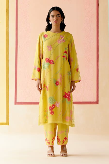 I AM Design Mustard Applique Work Suit Set 