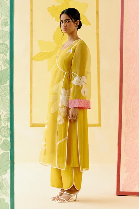 I Am Design Mustard Suit Set with Applique Work 