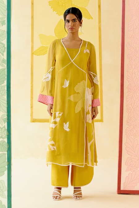 I AM Design Mustard Suit Set with Applique Work 