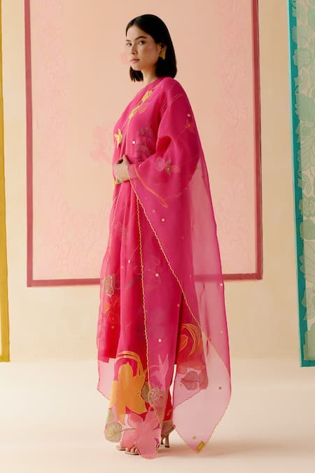 I Am Design Hot Pink Applique Work Suit Set 
