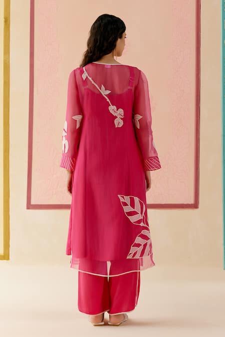 I Am Design Hot Pink Angrakha Set With Applique Work 