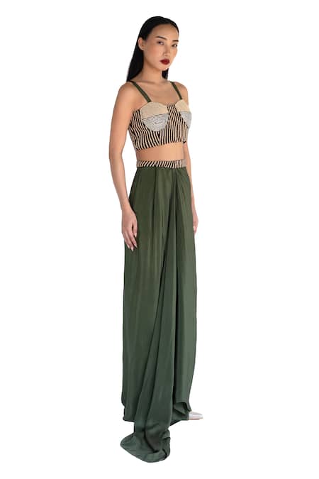 Amka Emerald Green Silk Beads Sweetheart Neck Designer Blouse And Skirt Set Online at Aza Fashions Amka_Emerald Green Silk Beads Sweetheart Neck Designer Blouse And Skirt Set _Online_at_Aza_Fashions