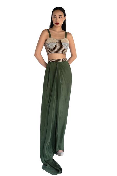 Buy Amka Emerald Green Silk Beads Sweetheart Neck Designer Blouse And Skirt Set Online at Aza Fashions Buy_Amka_Emerald Green Silk Beads Sweetheart Neck Designer Blouse And Skirt Set _Online_at_Aza_Fashions
