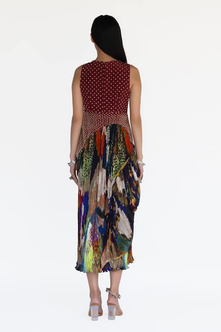 Shop Amka Multi Color Silk Embroidery Round Neck Mosaic Hand Designer Dress at Aza Fashions Shop_Amka_Multi Color Silk Embroidery Round Neck Mosaic Hand Designer Dress _at_Aza_Fashions