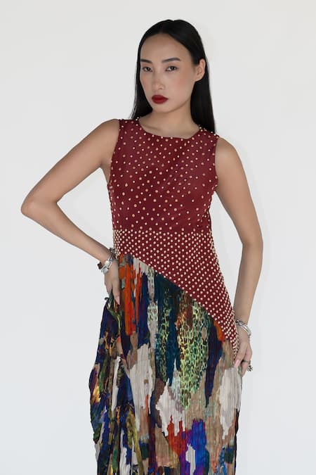 Buy Amka Multi Color Silk Embroidery Round Neck Mosaic Hand Designer Dress Online at Aza Fashions Buy_Amka_Multi Color Silk Embroidery Round Neck Mosaic Hand Designer Dress _Online_at_Aza_Fashions