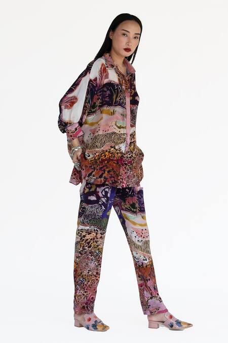 Buy Amka Pink Silk Collared Rose Designer Shirt And Pant Set Online at Aza Fashions Buy_Amka_Pink Silk Collared Rose Designer Shirt And Pant Set _Online_at_Aza_Fashions